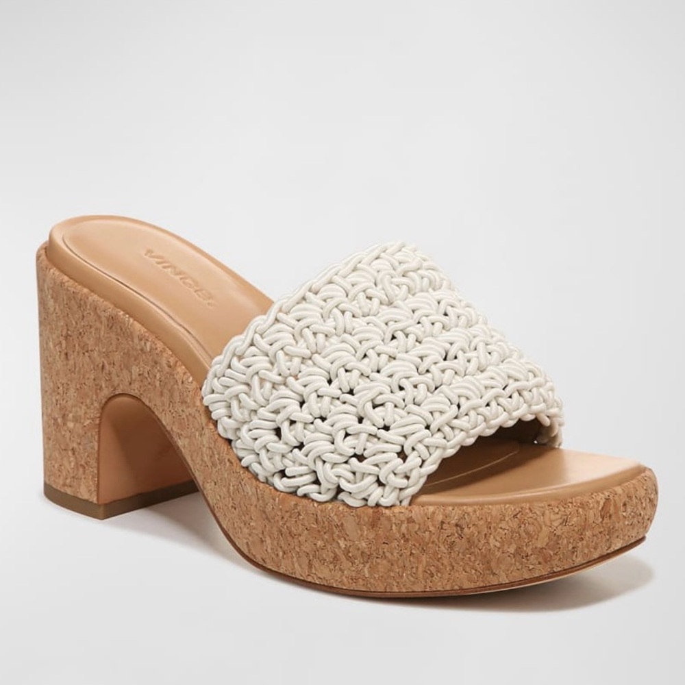 Vince White Woven Cork Platform Mule